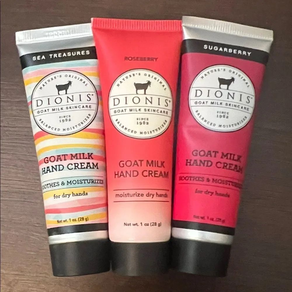 New Dionis Goat Milk Hand Cream Trio - Sea Treasures, Roseberry, Sugarberry
